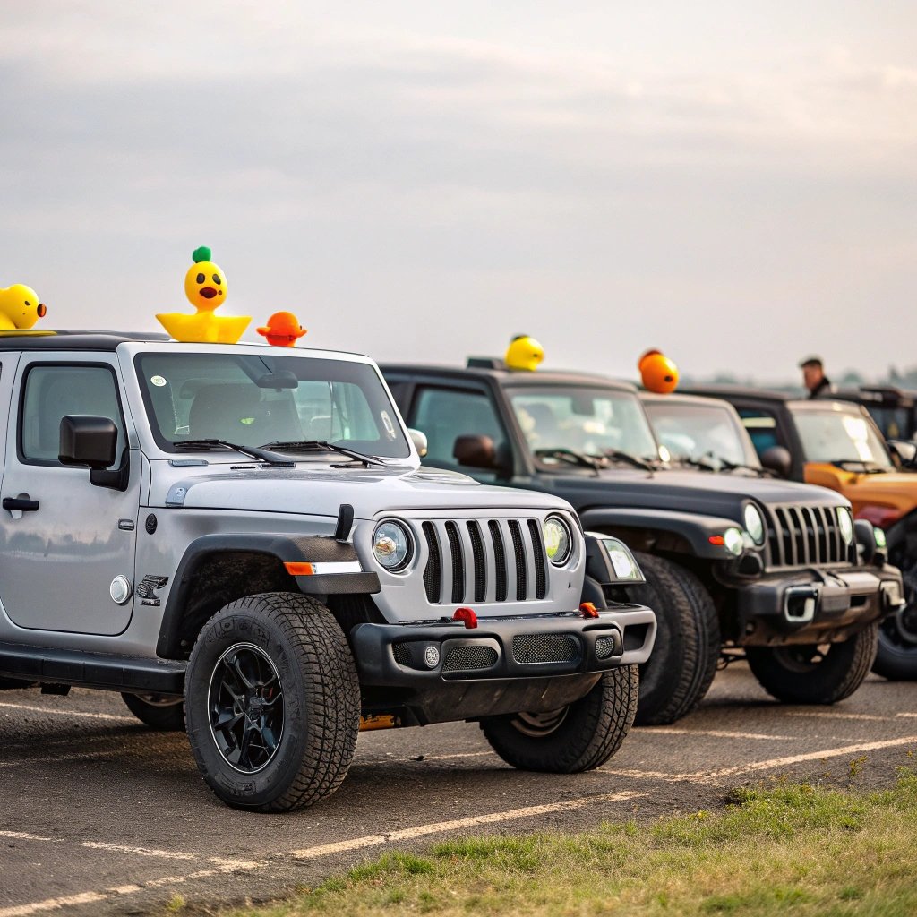Jeeps decorated with rubber ducks at gathering