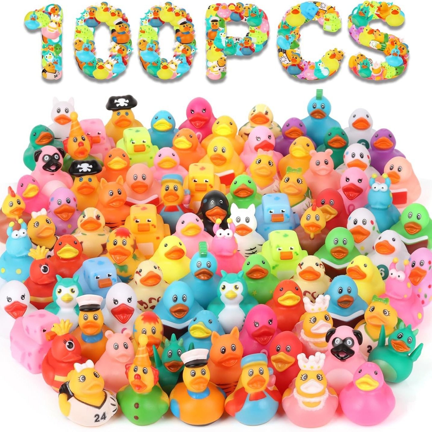 100-Piece Colorful Rubber Duck Collection