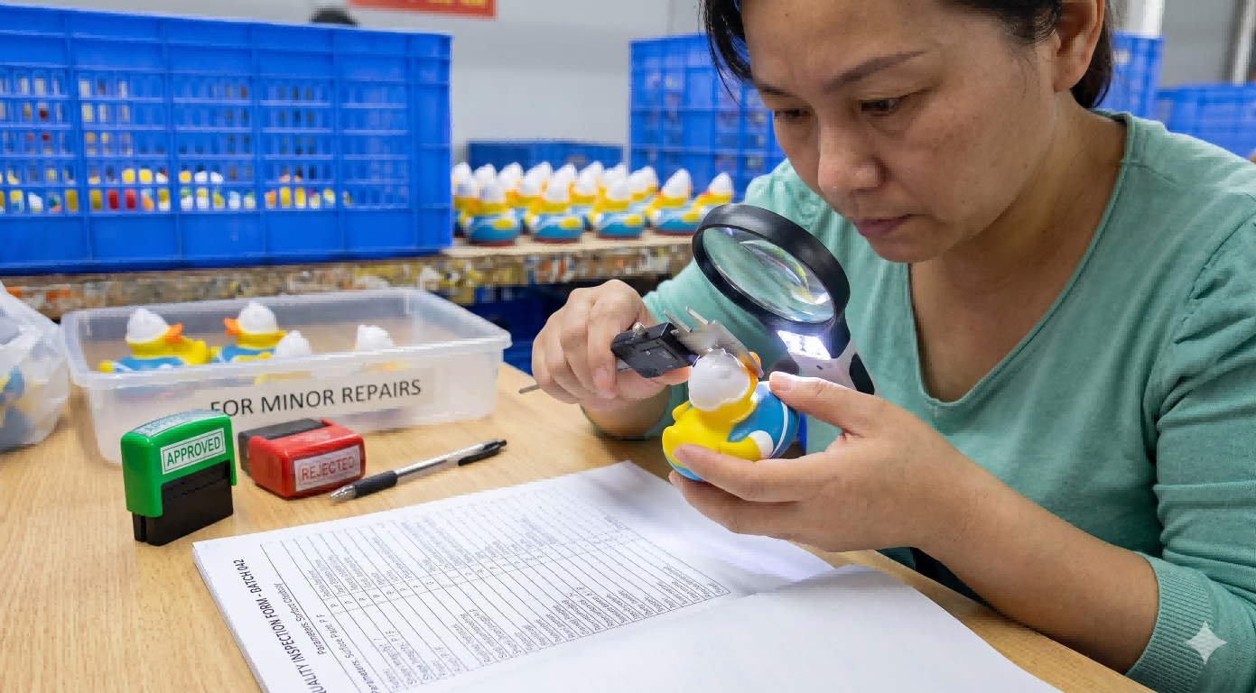 strict QC inspection standards for rubber duck samples