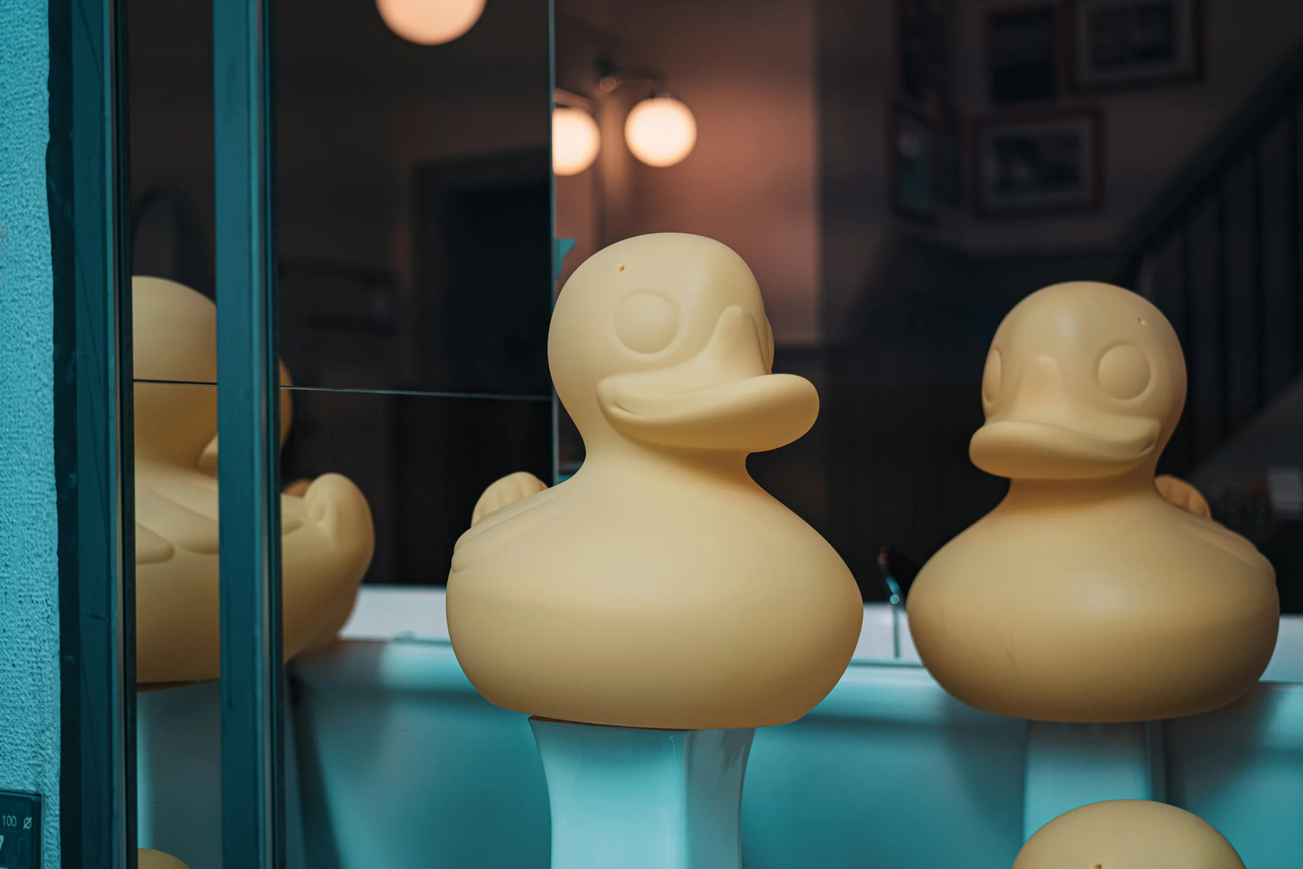 Close-up of custom rubber duck mold die showing CNC machined cavity