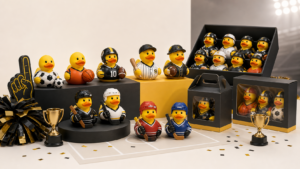 Sports team themed rubber ducks with retail packaging