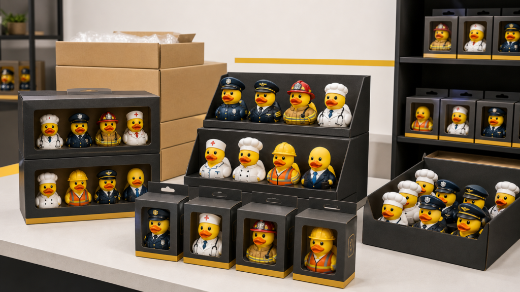 Wholesale rubber duck packaging and bulk retail display boxes
