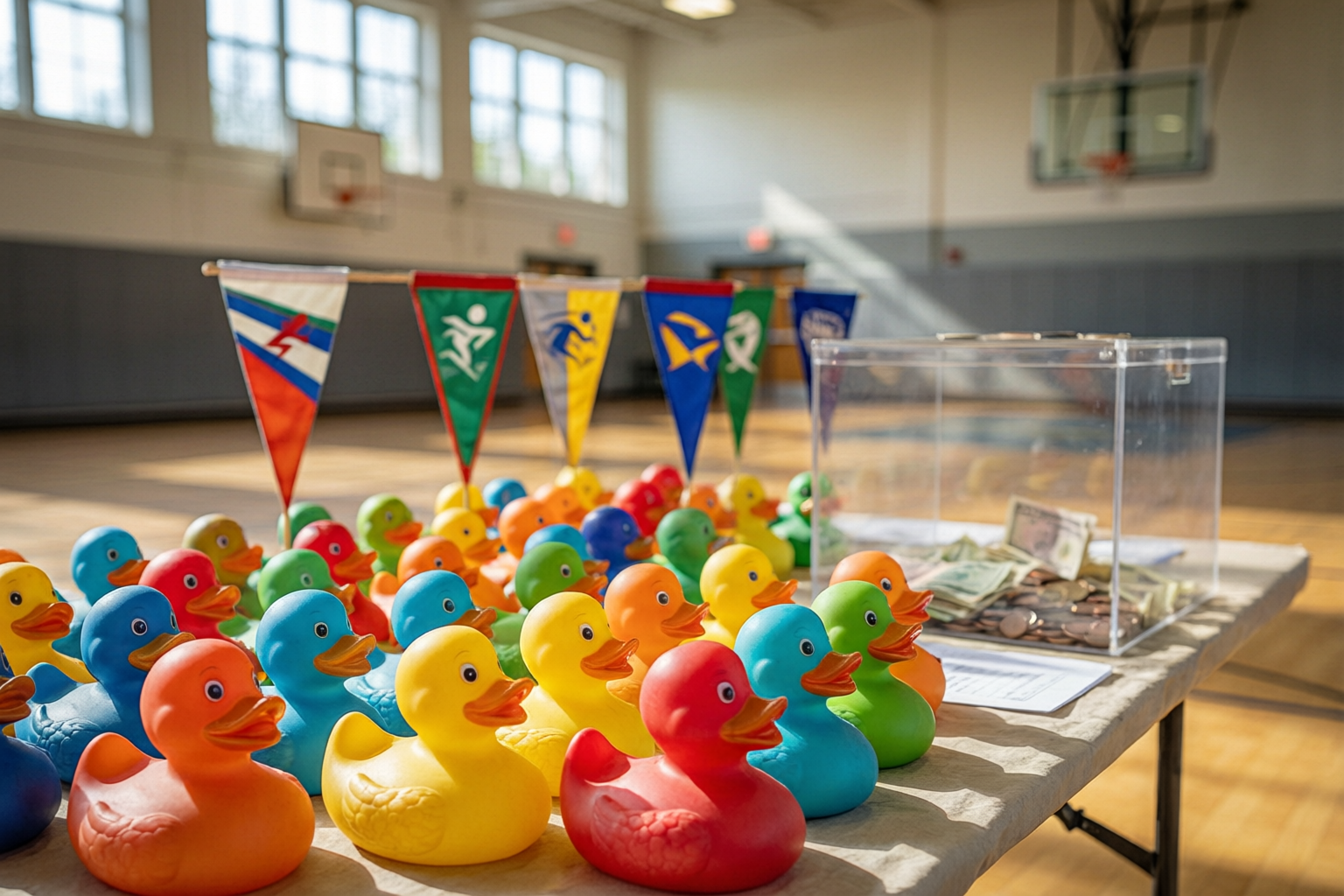 Youth sports league rubber duck fundraiser display