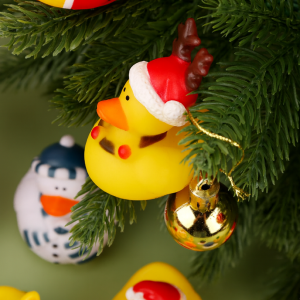 Rubber duck ornament on Christmas tree